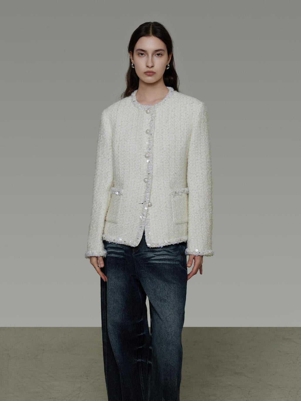 unspoken Wool Blend Minimal Commuter Relaxed Fit 3D Tailored Cropped Jackets