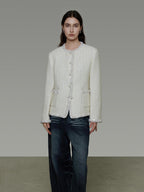 unspoken Wool Blend Minimal Commuter Relaxed Fit 3D Tailored Cropped Jackets