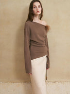 someonesometimes 3D Embellished Asymmetrical Neck Slim Crop Knit Wool Blend Sweaters