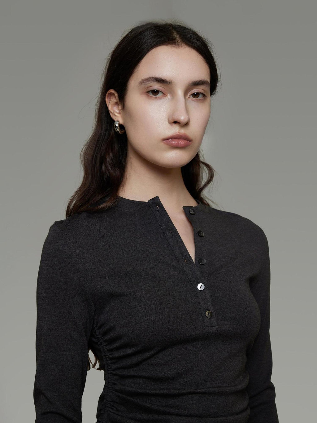 unspoken Breathable Tencel Ruched High Waist A Line Long Sleeve Slim Office Maxi Dresses