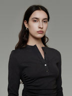 unspoken Breathable Tencel Ruched High Waist A Line Long Sleeve Slim Office Maxi Dresses