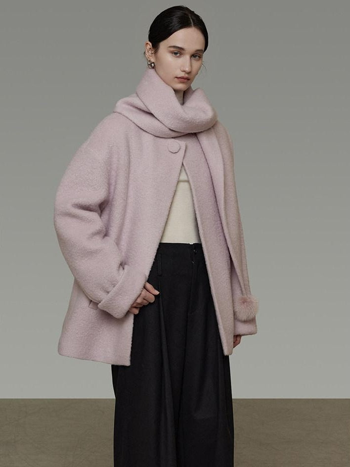 unspoken Cozy Lambswool Midlength Loose Tailored Minimal Women Pink Wool Coats