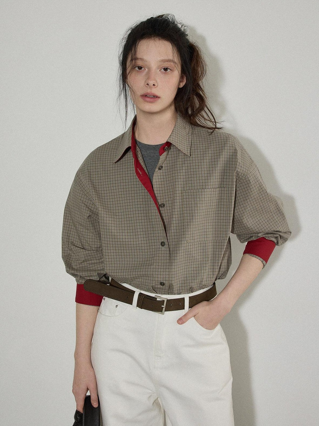 Lofi choose Pure Cotton Long Sleeve Loose Fit Contrast Plaid Button Down Women Shirts