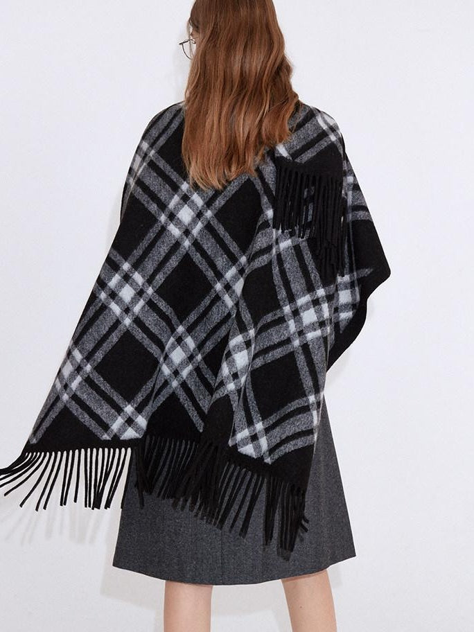 fano Cozy Warm British Plaid Unisex Large Polyester Wool Blend Scarves