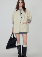 fano Cotton Lined Single Breasted Korean Commuter Short Women Beige Trench Coats