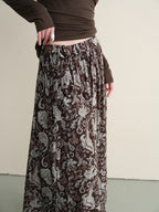 someonesometimes Lace Paisley Tie Mid Waist Relaxed H Line Casual Vacation Ladies Maxi Skirts
