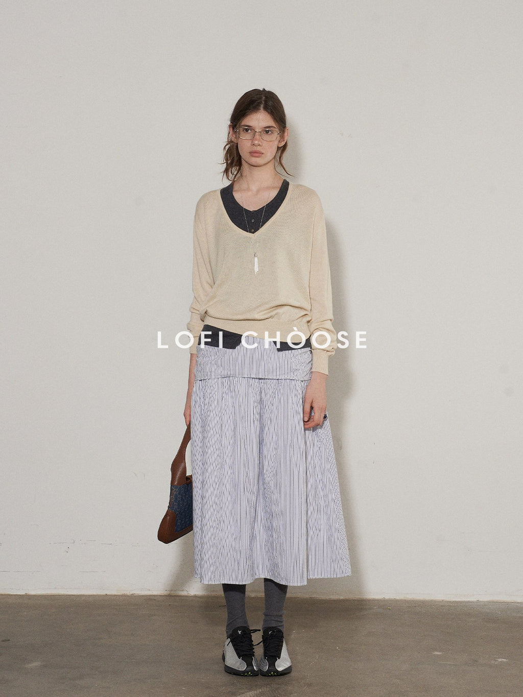 Lofi choose Silk Blend V-neck Oversized Pullover Simple Women Solid Knit Sweaters