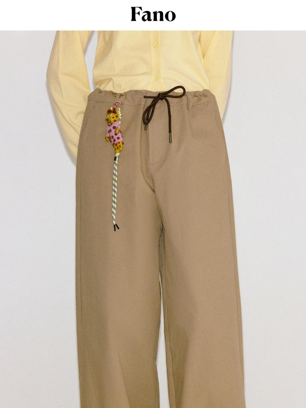 fano Cotton Elastic Waist Pocket Korean Workwear Women Khaki Straight Pants