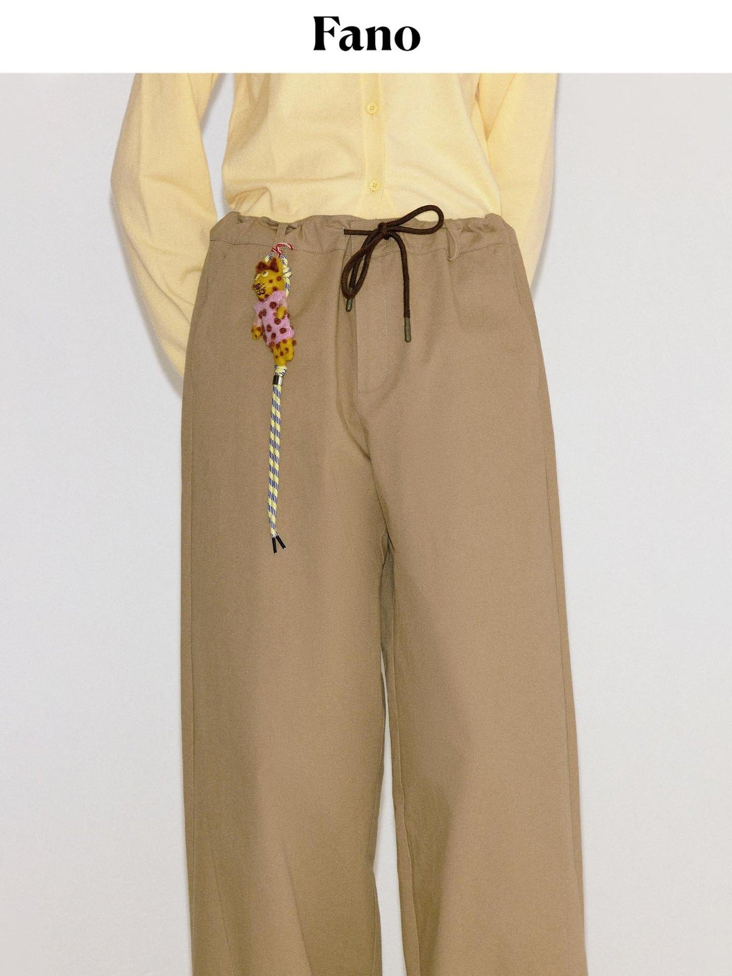 fano Cotton Elastic Waist Pocket Korean Workwear Women Khaki Straight Pants