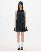 fano Cotton Sleeveless Korean Office A Line Plaid Natural Waist Midi Dresses