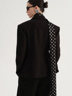 audreyyang Crossover Waist Office Relaxed Fit Women Double Breasted Black Blazers
