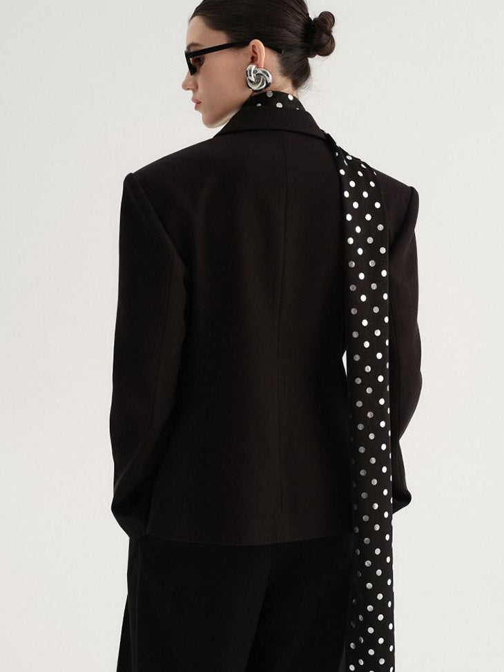 audreyyang Crossover Waist Office Relaxed Fit Women Double Breasted Black Blazers