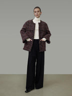 unspoken Warm Wool Blend Button Front Round Neck Relaxed Fit Office Women Short Coat