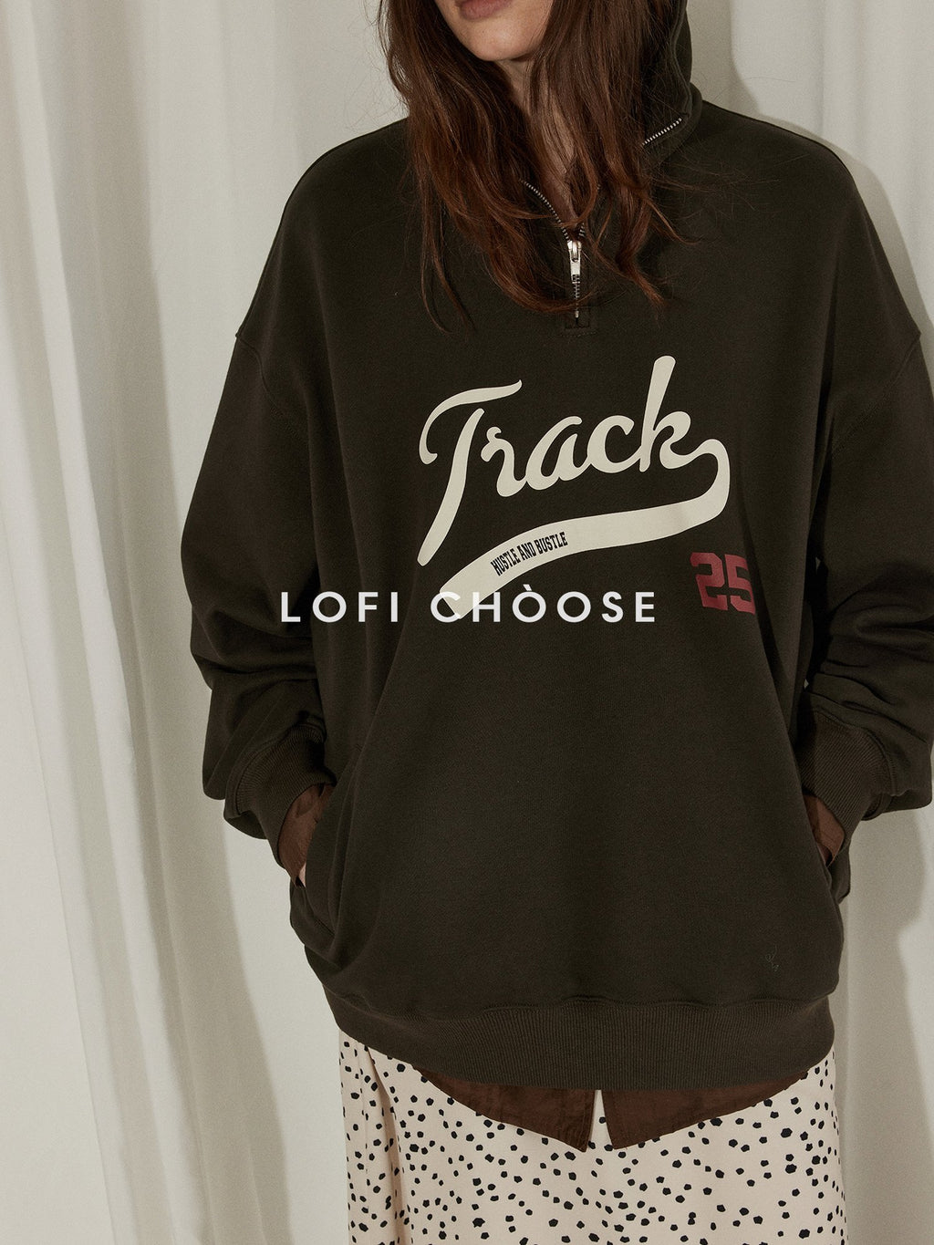 Lofi choose 100 Percent Cotton Loose Fit Henley Neck Workwear Long Sleeve Sweatshirt