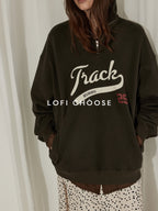 Lofi choose 100 Percent Cotton Loose Fit Henley Neck Workwear Long Sleeve Sweatshirt