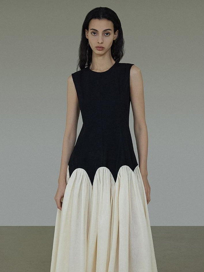 unspoken Colorblock High Waist Minimalist A Line Round Neck Office Ready Maxi Dresses