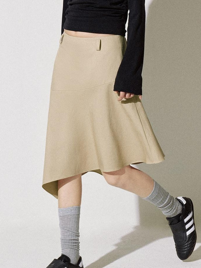 fano Soft Lyocell Cotton Blend Casual Mid Waist Ruffle Asymmetrical Women Midi Skirts