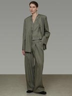 unspoken Lightweight Stretch Office Vneck Blazer Striped High Waist Top & Skirt Sets