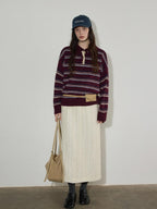 Lofi choose Cozy Colorblock Collared Oversized Striped Button Knit Pullover Women Sweaters