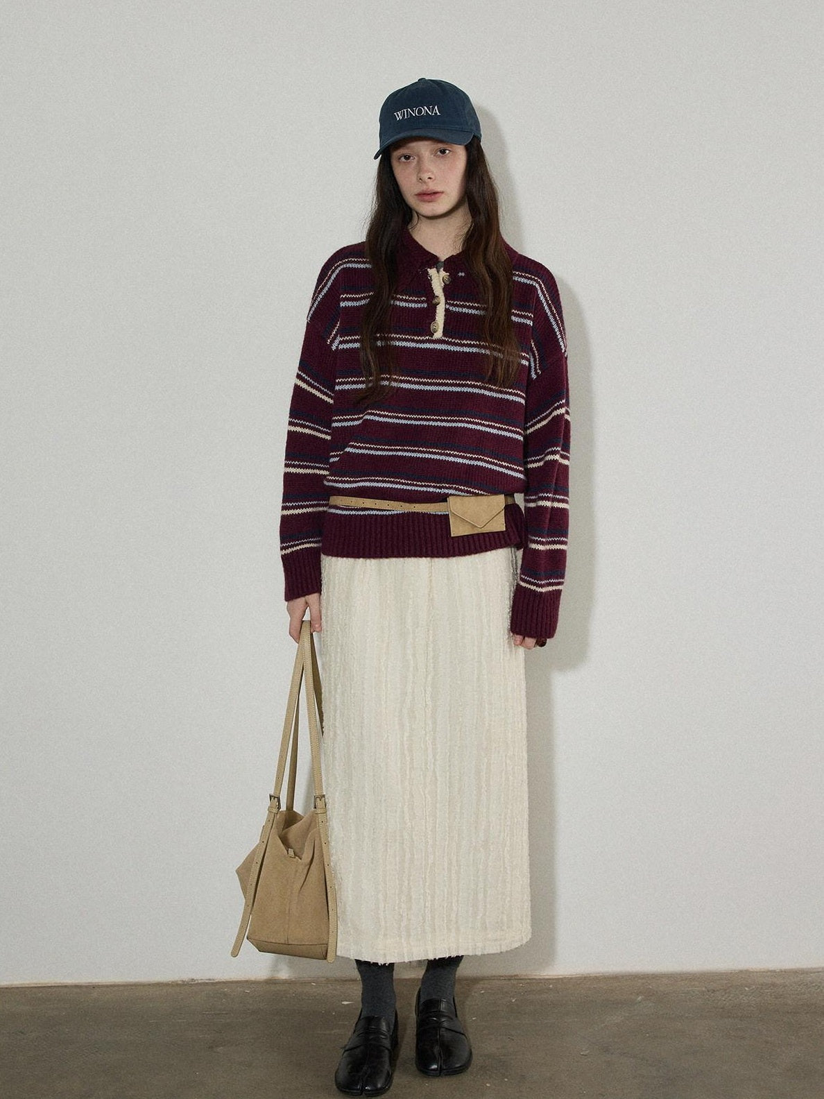 Lofi choose Cozy Colorblock Collared Oversized Striped Button Knit Pullover Women Sweaters