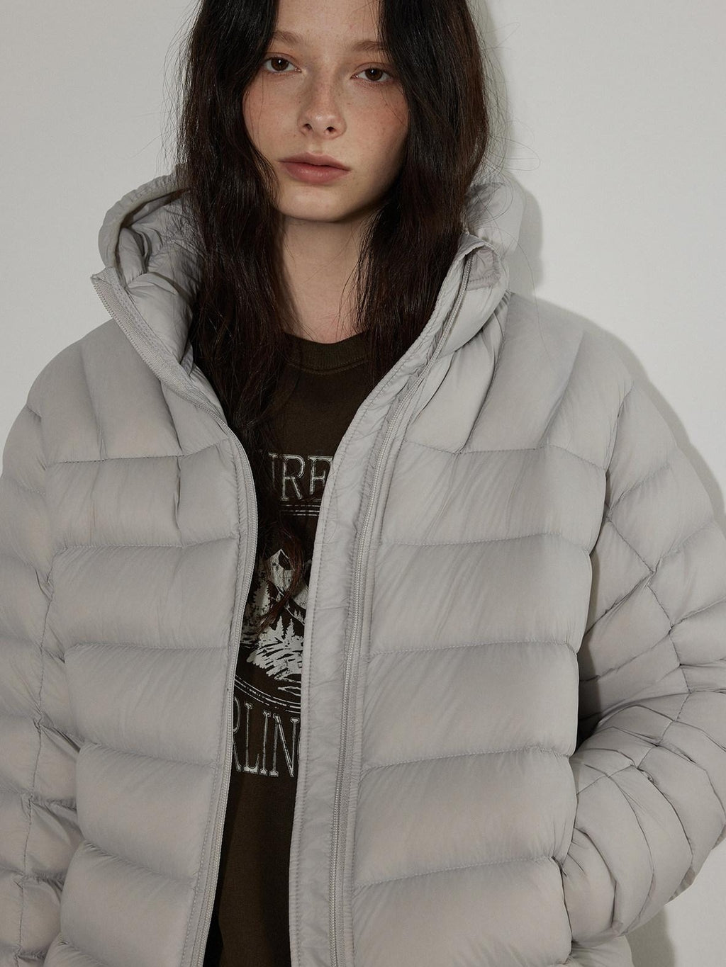 Lofi choose Warm 90% White Duck Down Hooded Commuter Thick Gray Zipper Down Jackets