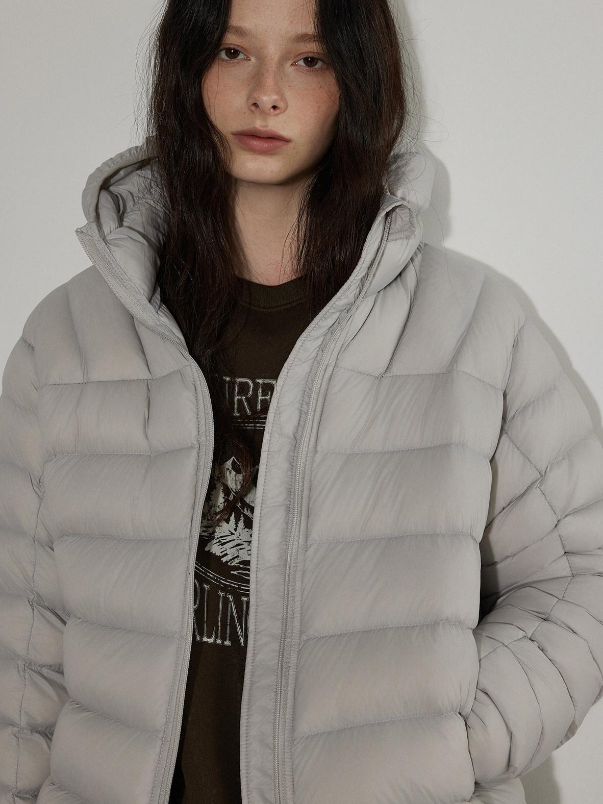 Lofi choose Warm 90% White Duck Down Hooded Commuter Thick Gray Zipper Down Jackets