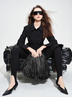 audreyyang Vintage Loose Square Neck Long Sleeve Midi Cardigan Black Polyester Blouses