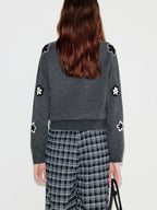 fano Warm Office Loose Crewneck Women Dark Gray Acrylic Knit Sweaters