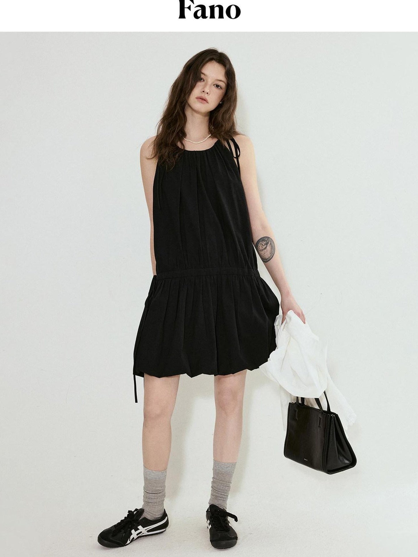 fano Black Sleeveless Aline Neck Natural Waist Cotton Blend Commuter Midi Dresses