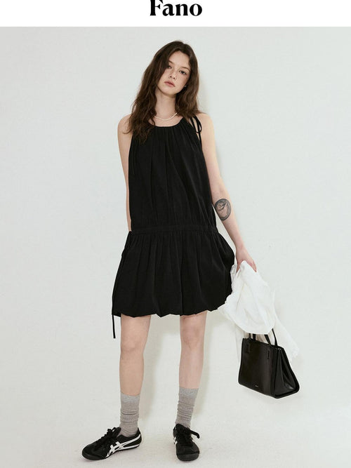 fano Black Sleeveless Aline Neck Natural Waist Cotton Blend Commuter Midi Dresses