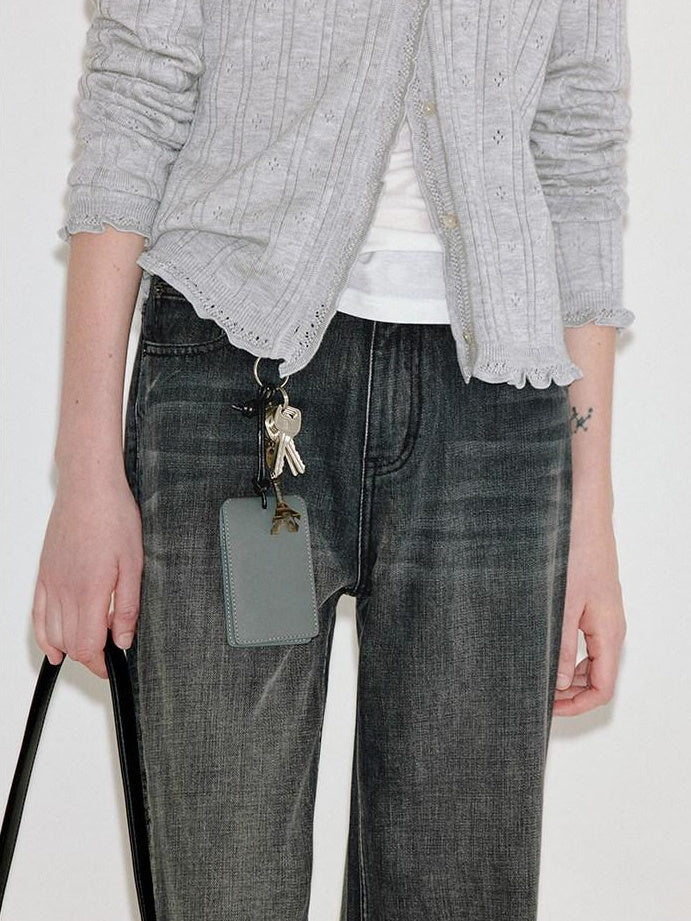 fano Washed Vintage Cotton Mid Rise Nonstretch Youth Charcoal Straight Leg Jeans