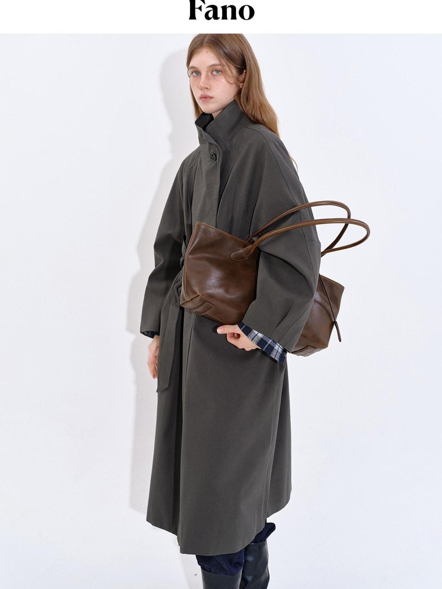 fano Cotton Lyocell Mid Length Single Breasted Straight Women Brown Trench Coats