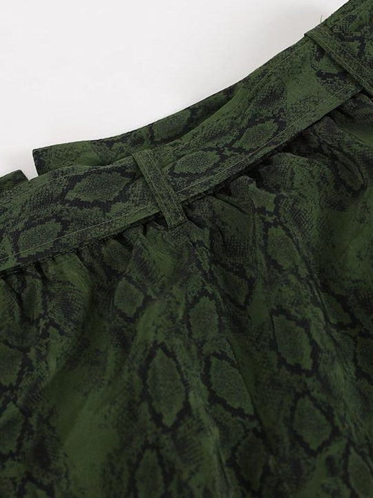 audreyyang Shape Retain Loose Snake Print Dark Green Recycled Viscose Women Wide Leg Pants