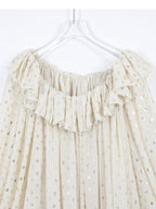 audreyyang Chiffon Polka Dot Loose Ruffle Collar Puff Sleeve Women Casual Midi Dresses