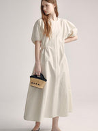 fano Structured High Waist Workwear A Line Short Sleeve Cotton Blend Maxi Dresses