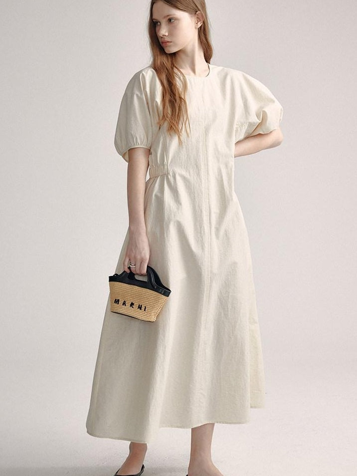 fano Structured High Waist Workwear A Line Short Sleeve Cotton Blend Maxi Dresses