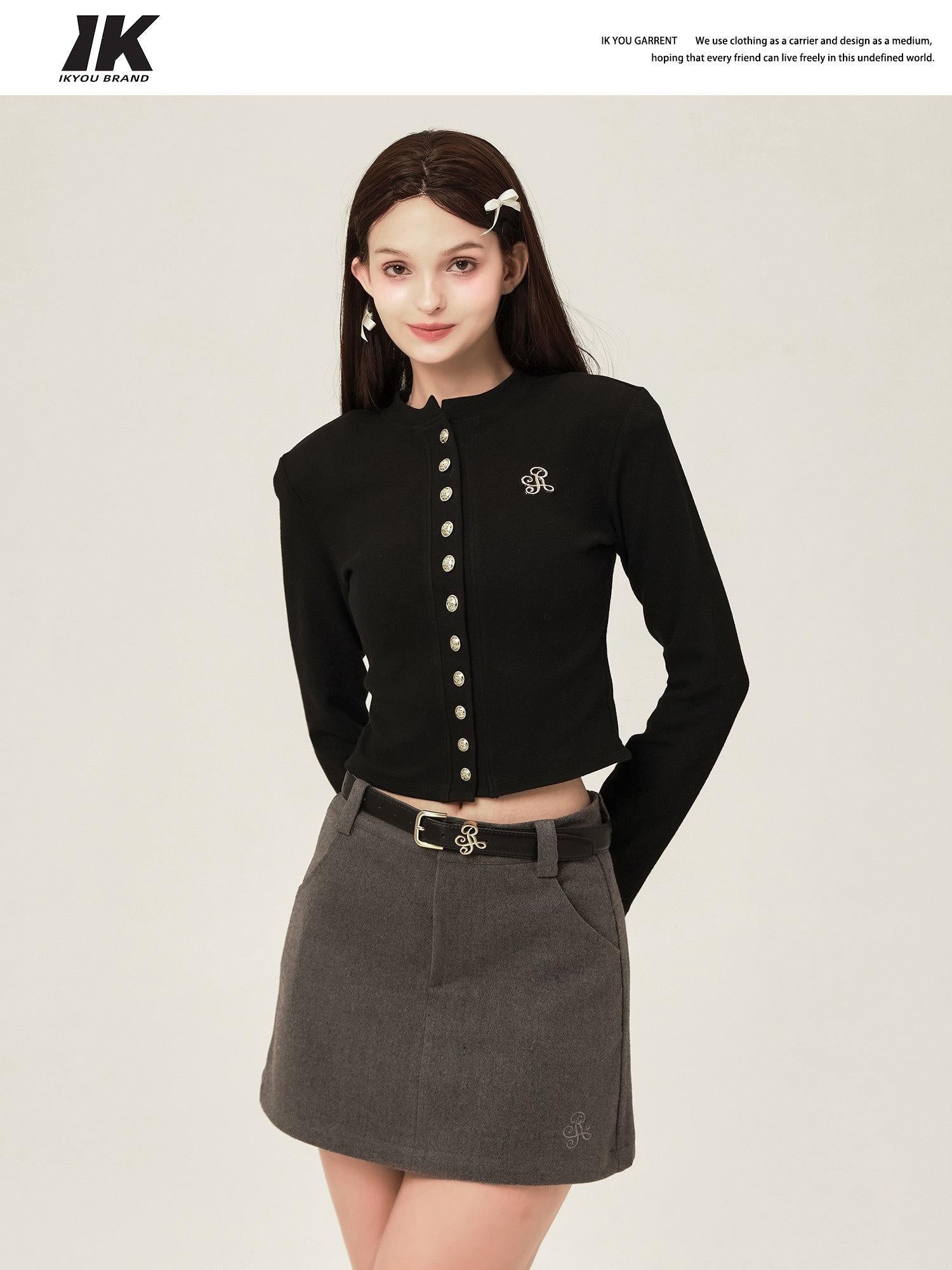 ikyou Stretch Cotton Blend Slim Fit Button 3D Applique Casual Women Knit Cardigans