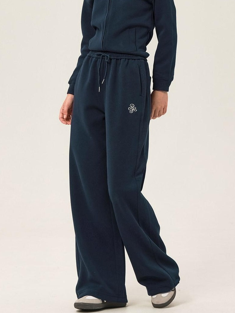 ikyou Slim Embroidered Ribbed Patchwork Cotton Lined Commuter Sweatpants