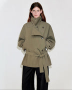 Double Breasted Khaki Korean Commuter Loose Mid Length Cotton Trench Coats
