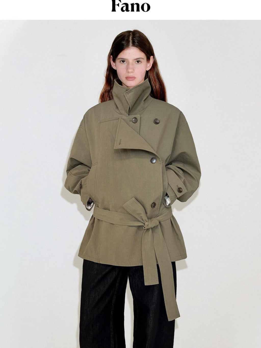 fano Double Breasted Khaki Korean Commuter Loose Mid Length Cotton Trench Coats