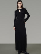 unspoken Waist Cinch Commuter Long Sleeve Drop Neck Black Womens Hline Maxi Dresses