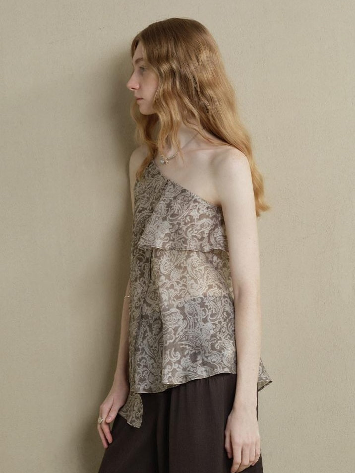someonesometimes Lightweight Wool Blend Original Ruffle Loose Fit Women Striped Paisley Camisoles