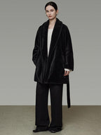 unspoken Warm V-neck Minimal Commuter Loose Midlength Women Everyday Black Long Coats