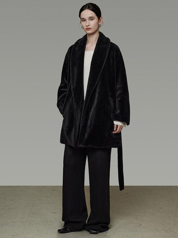 unspoken Warm V-neck Minimal Commuter Loose Midlength Women Everyday Black Long Coats