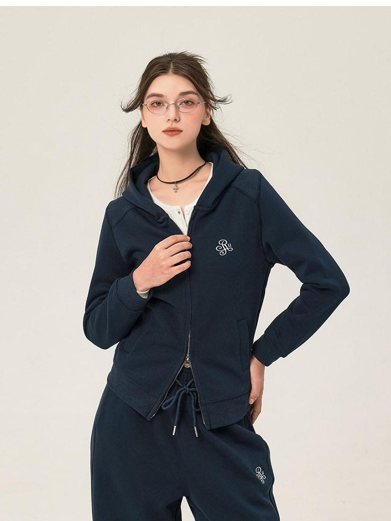 ikyou Slim Embroidered Ribbed Patchwork Cotton Lined Commuter Sweatpants