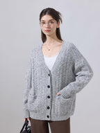 ikyou Soft Breathable Slouchy Loose V-neck Long Sleeve Gray Knit Casual Women Cardigans