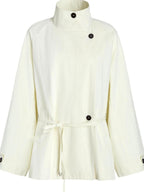 fano Cotton Stand Collar Loose Fit Korean Commuter Women Beige Mid Trench Coats