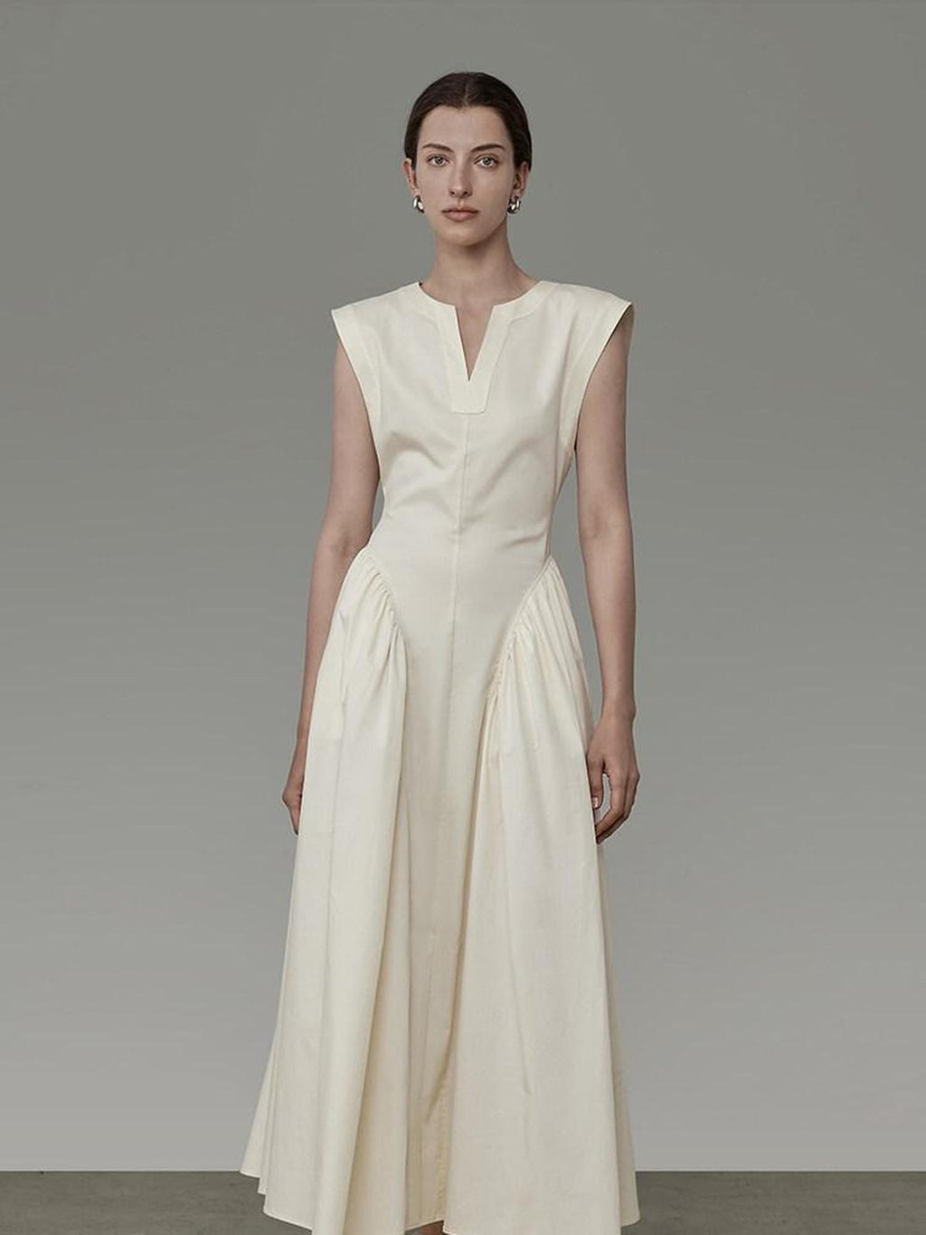 unspoken High Waist Colorblock V-neck Sleeveless Workwear A Line Cotton Maxi Dresses