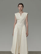 unspoken High Waist Colorblock V-neck Sleeveless Workwear A Line Cotton Maxi Dresses