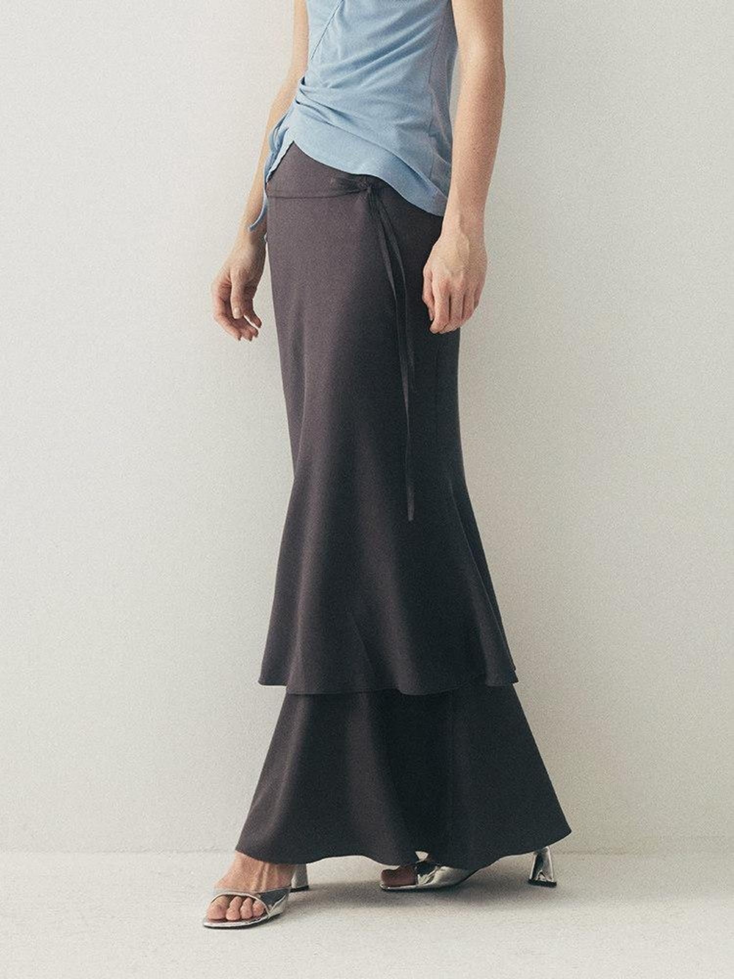 someone sometimes Soft Modal Tencel Minimal Office Double Fishtail Low Waist Women Maxi Skirts